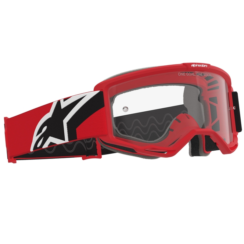 Alpinestars Vision OTG rot-schwarz-weiße Motocross-Brille mit klarer Linse