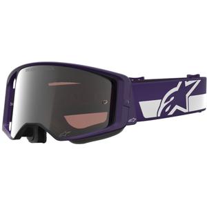 Alpinestars Supertech Vision Hunta96 XXV Motocrossbrille lila-weiß mit verspiegeltem silbernem Plexiglas