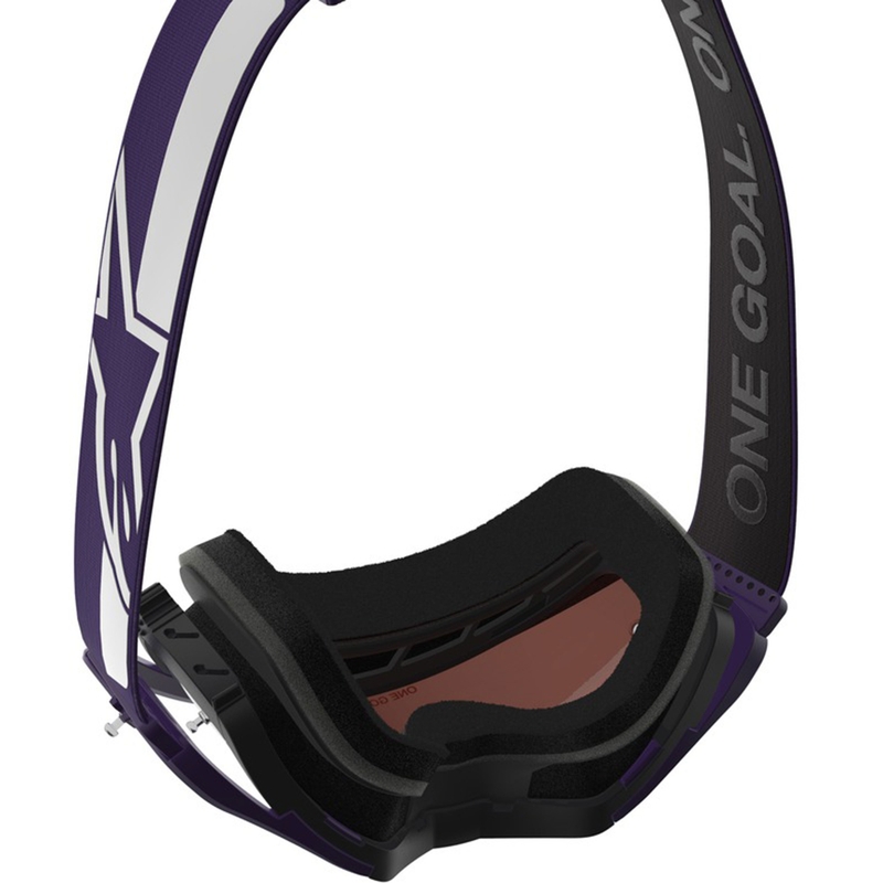 Alpinestars Supertech Vision Hunta96 XXV Motocrossbrille lila-weiß mit verspiegeltem silbernem Plexiglas