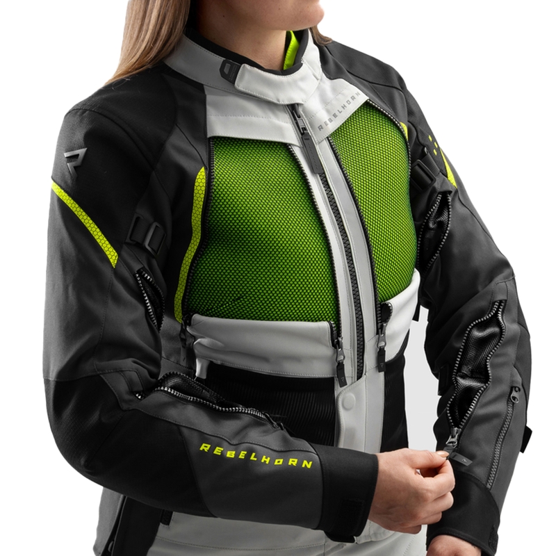 Damen Motorradjacke Rebelhorn Hardy 3.0 schwarz-grau-fluogelb