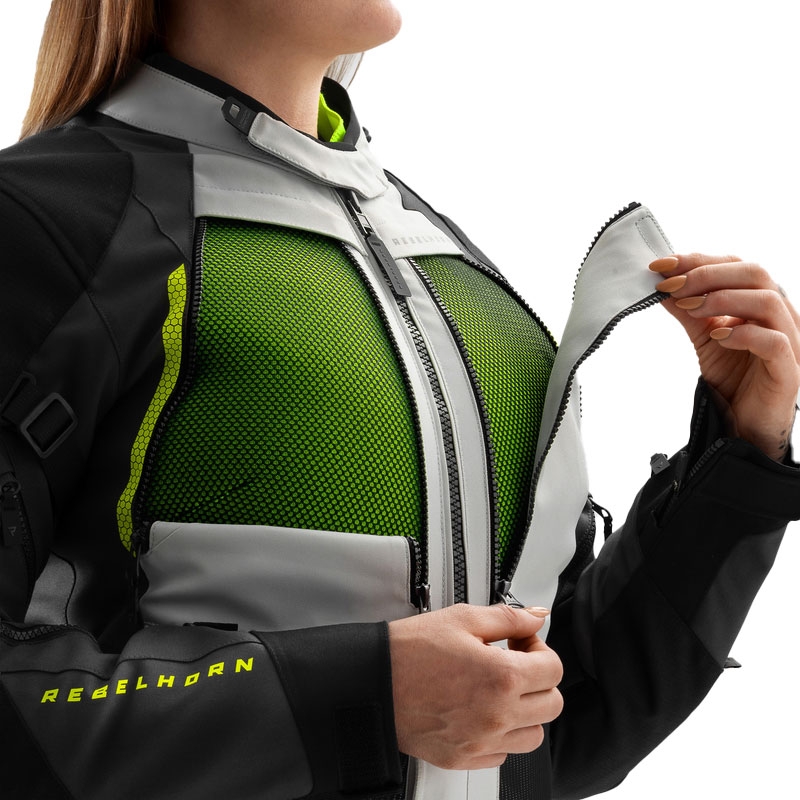 Damen Motorradjacke Rebelhorn Hardy 3.0 schwarz-grau-fluogelb