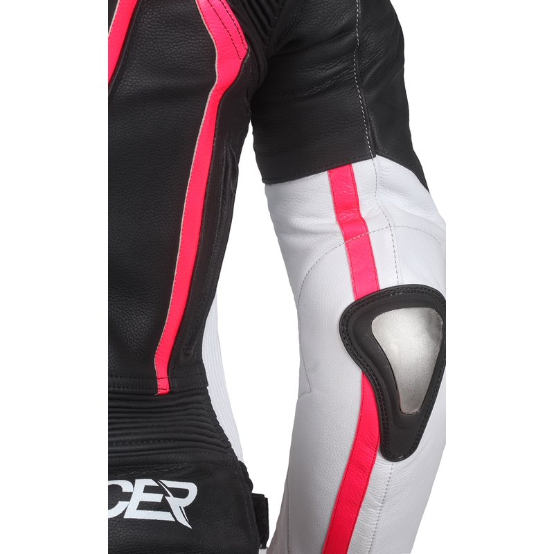 Women's Street Racer Electra Schwarz-Weiß-Fluo Pink Motorradjacke Ausverkauf