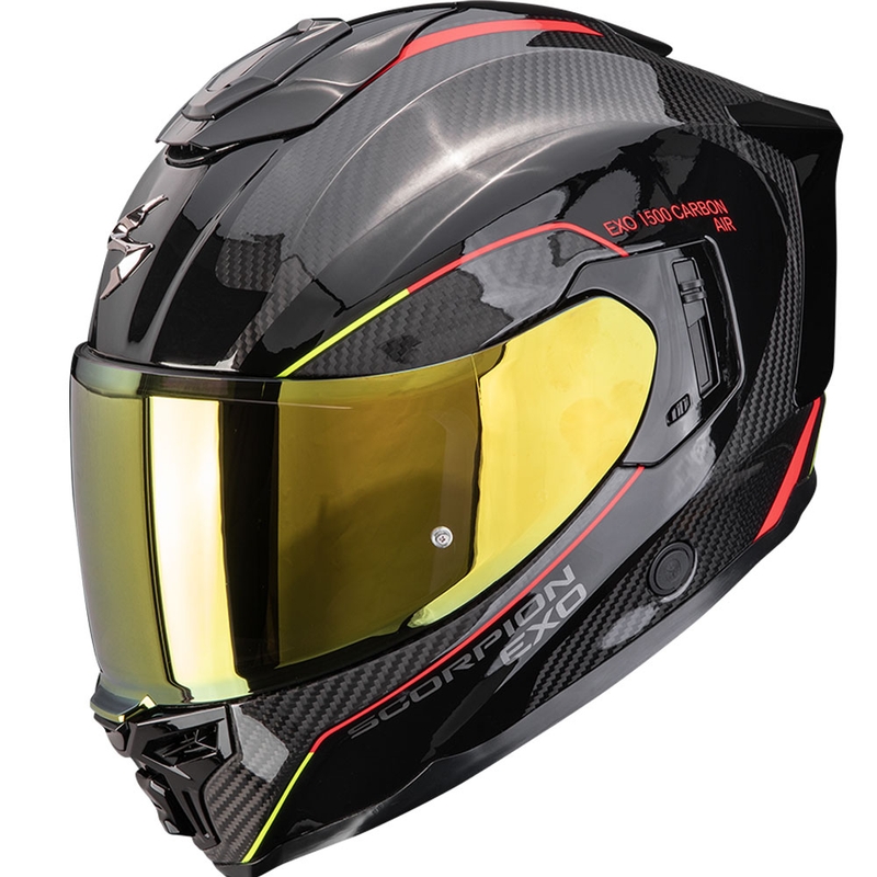 Scorpion EXO-1500 Carbon Air Mundi Integralhelm für Motorräder, Schwarz-Rot-Gelb