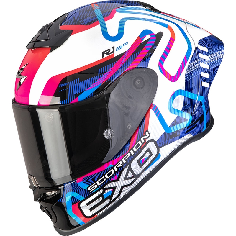 Scorpion EXO-R1 EVO II Air Cornering Motorrad Integralhelm weiß-blau-pink