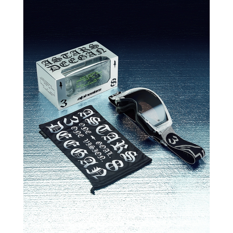 Alpinestars Supertech Vision DNGR38 XXV Motocrossbrille schwarz-silber mit verspiegeltem silbernem Plexiglas