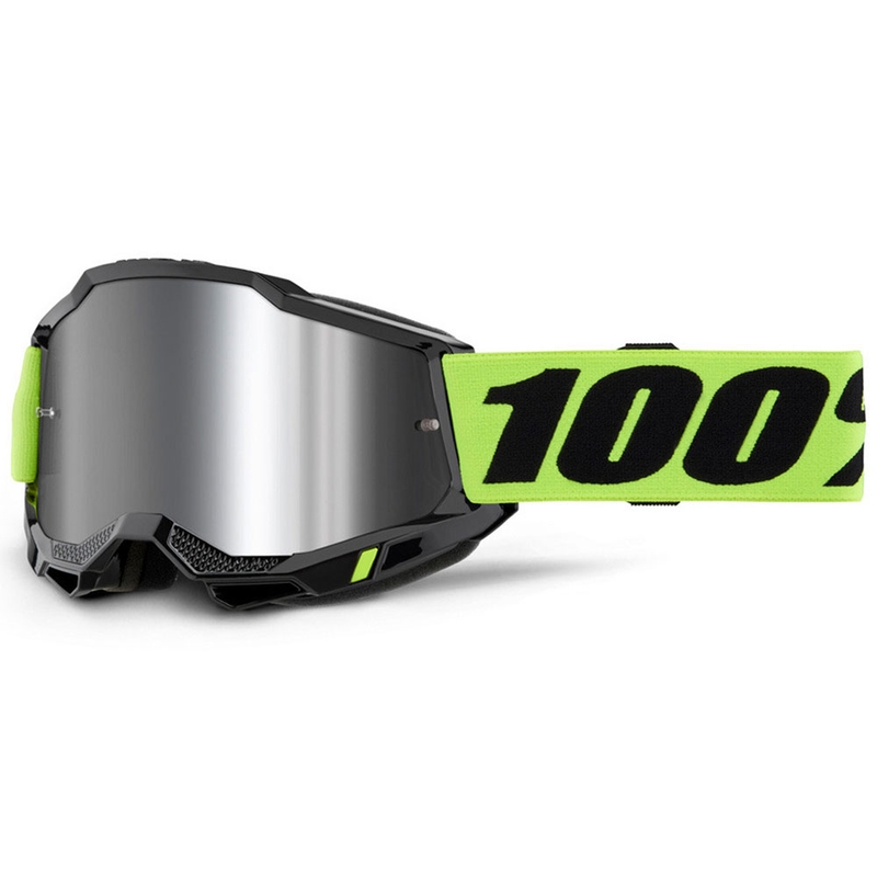 Motocrossbrille 100% Accuri 2 fluo gelb mit silbernem Plexiglas