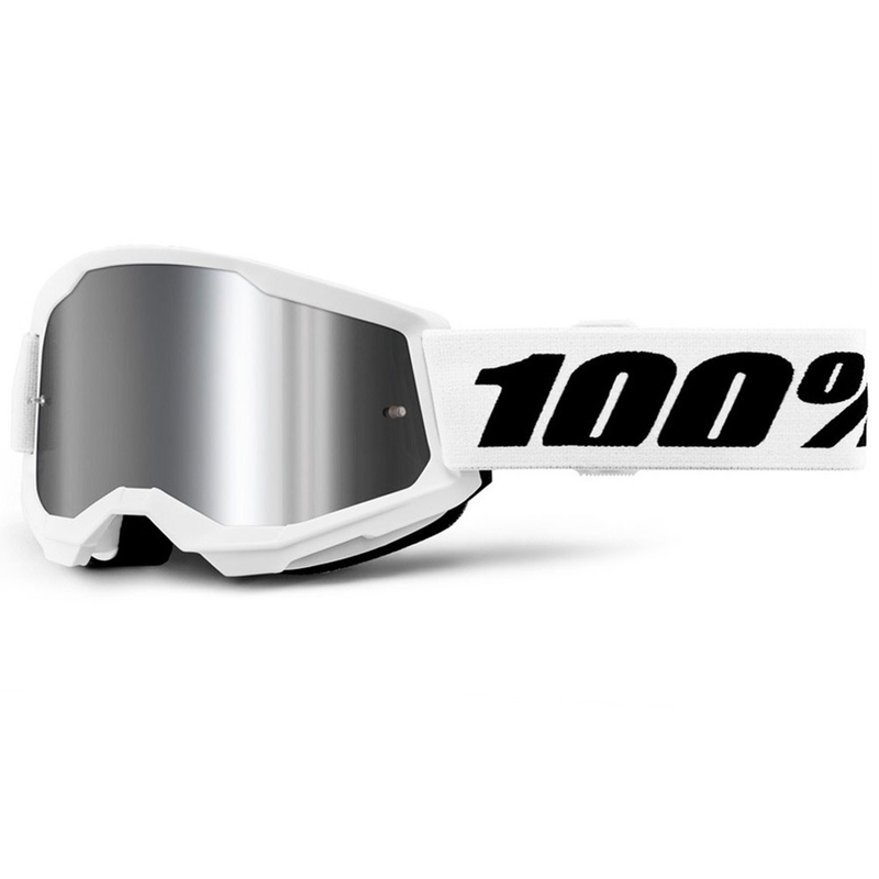 Kinder-Motocrossbrille 100% STRATA 2 weiß mit silbernem Plexiglas