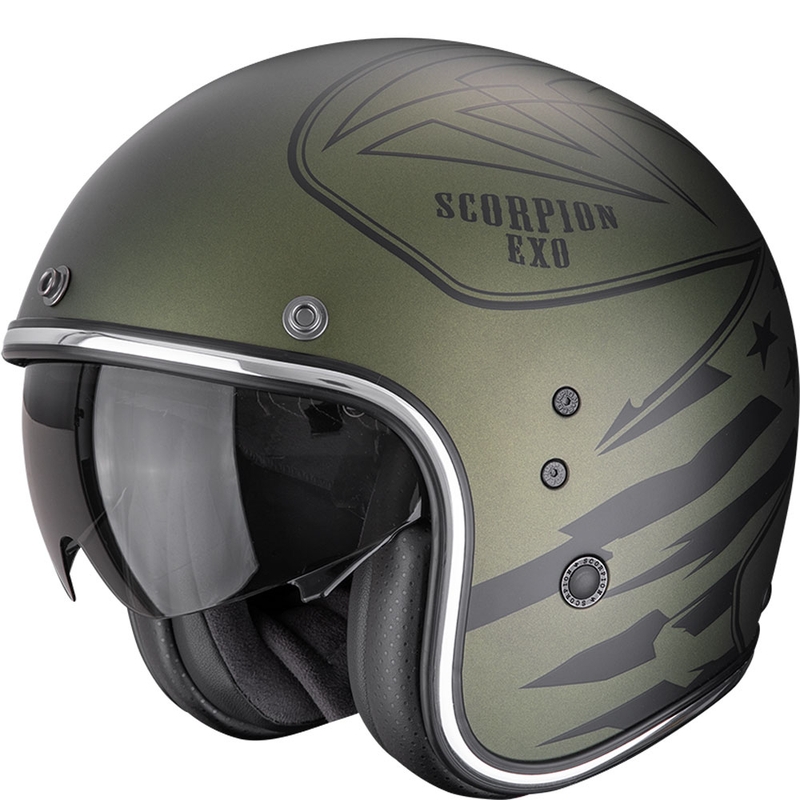 Scorpion Belfast Dawg Motorradhelm mit offenem Gesicht, mattgrün