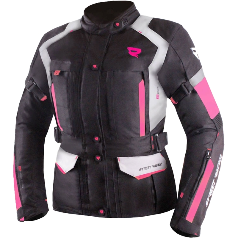 Damen-Motorradjacke Street Racer Hilax schwarz-grau-rosa