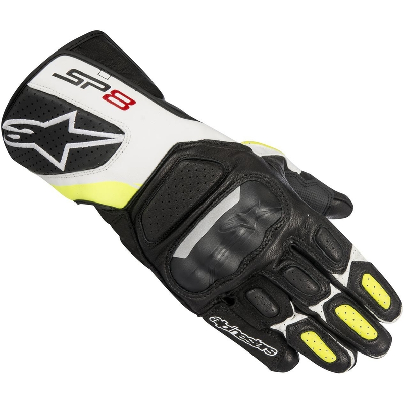 Alpinestars SP-8 Motorradhandschuhe schwarz, weiß und gelb