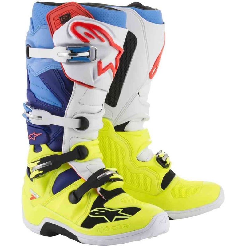Alpinestars Tech 7 Motorradstiefel gelb-weiß-blau-rot-schwarz
