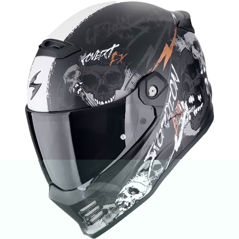 Integrierter Motorradhelm Scorpion COVERT FX SKULLZ mattschwarz-grau-gold