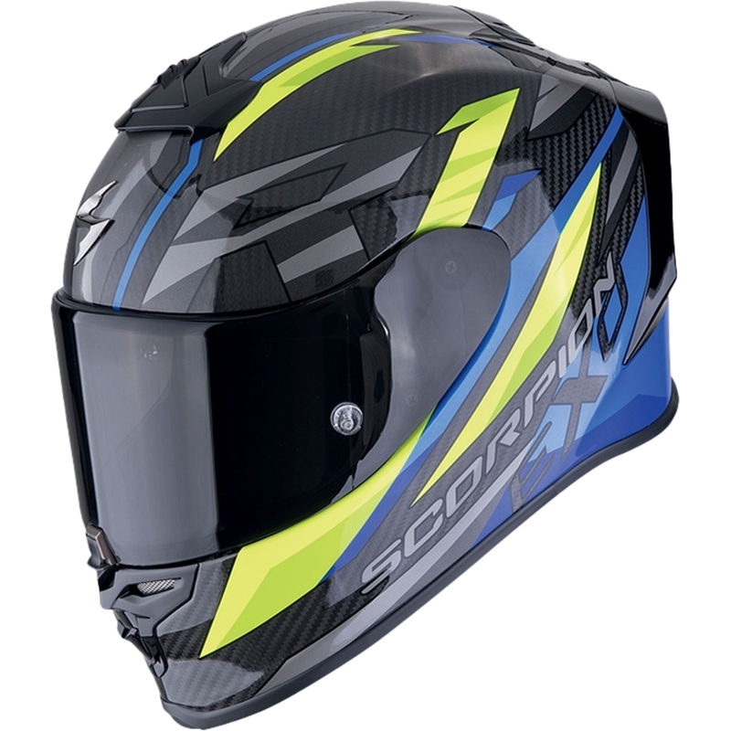 Integrierter Motorradhelm Scorpion EXO-R1 EVO CARBON AIR RUNNER schwarz-blau-fluo gelb