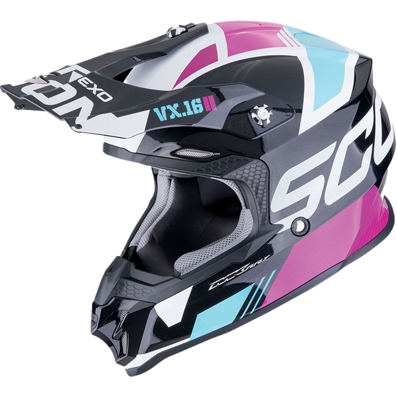 Motocross-Helm Scorpion VX-16 EVO AIR ANALOG metallic schwarz-blau-rosa