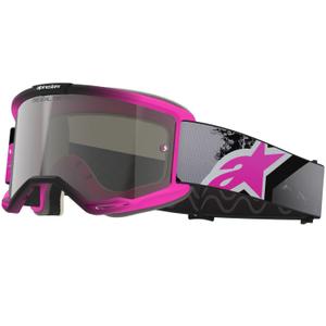 Alpinestars Vision 5 Lahnd Fluo Pink-Grau-Schwarz-Weiß Motocross-Brille mit verspiegelter Silberlinse