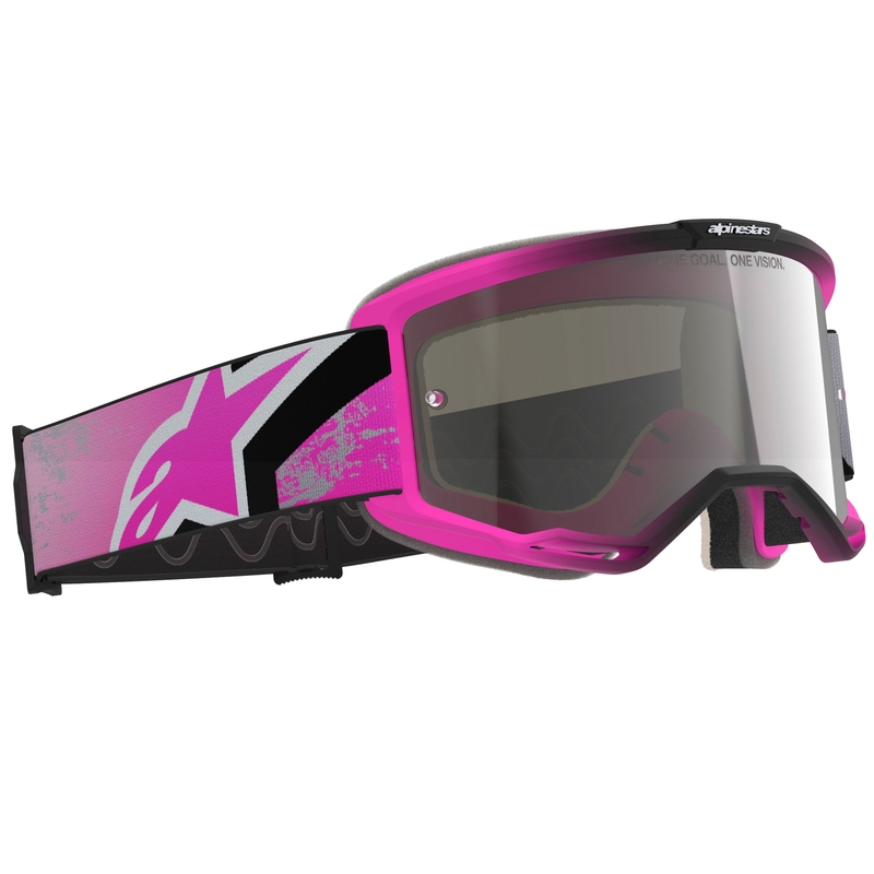 Alpinestars Vision 5 Lahnd Fluo Pink-Grau-Schwarz-Weiß Motocross-Brille mit verspiegelter Silberlinse