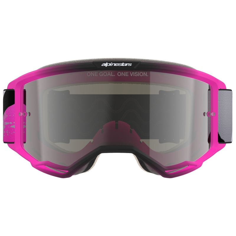 Alpinestars Vision 5 Lahnd Fluo Pink-Grau-Schwarz-Weiß Motocross-Brille mit verspiegelter Silberlinse