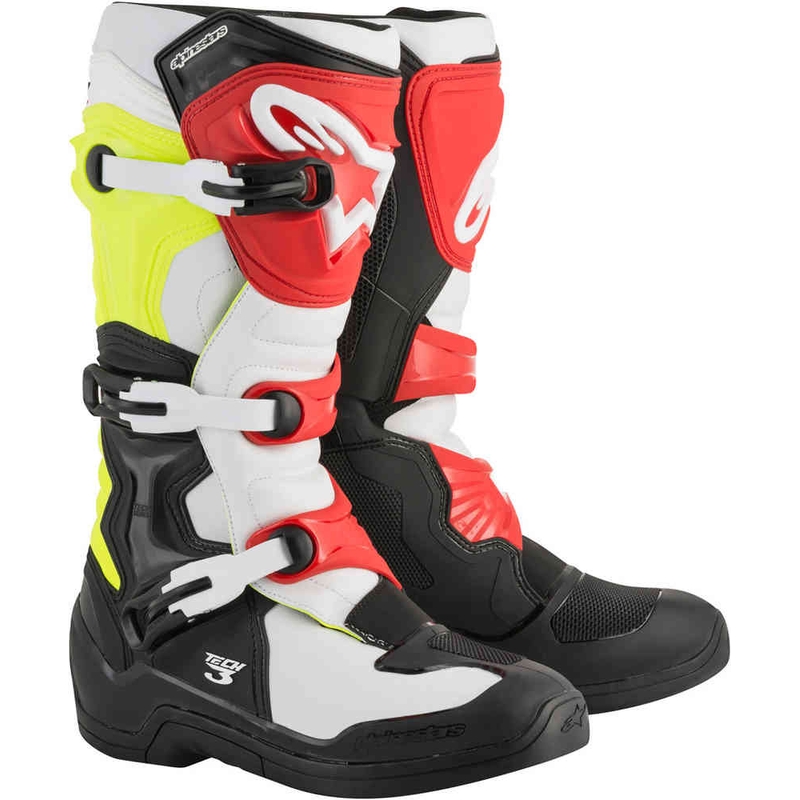 Alpinestars Tech 3 weiß-schwarz-rot-fluo gelb Motorradstiefel