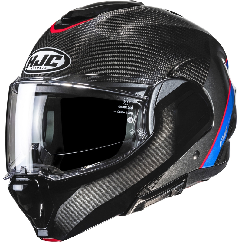 Motorrad-Klapphelm HJC F100 Carbon Stan MC21 schwarz-blau-rot