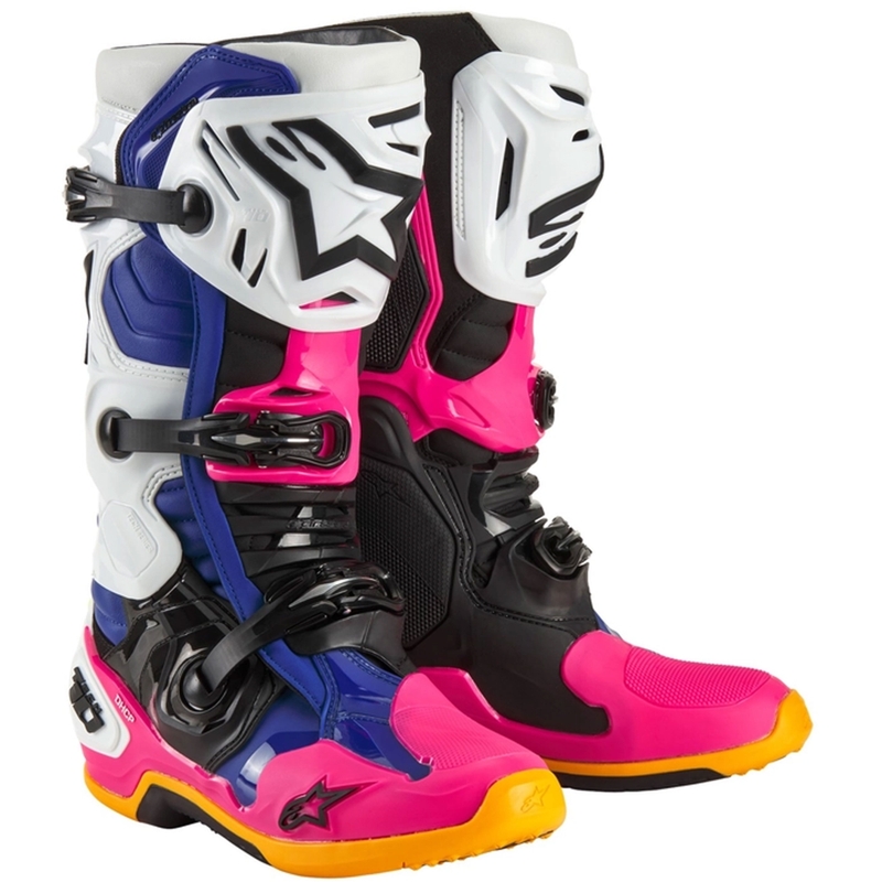 Alpinestars Tech 10 Limited Edition Coast Motorradstiefel Weiß-Marineblau-Pink-Fluo Gelb-Orange-Schwarz