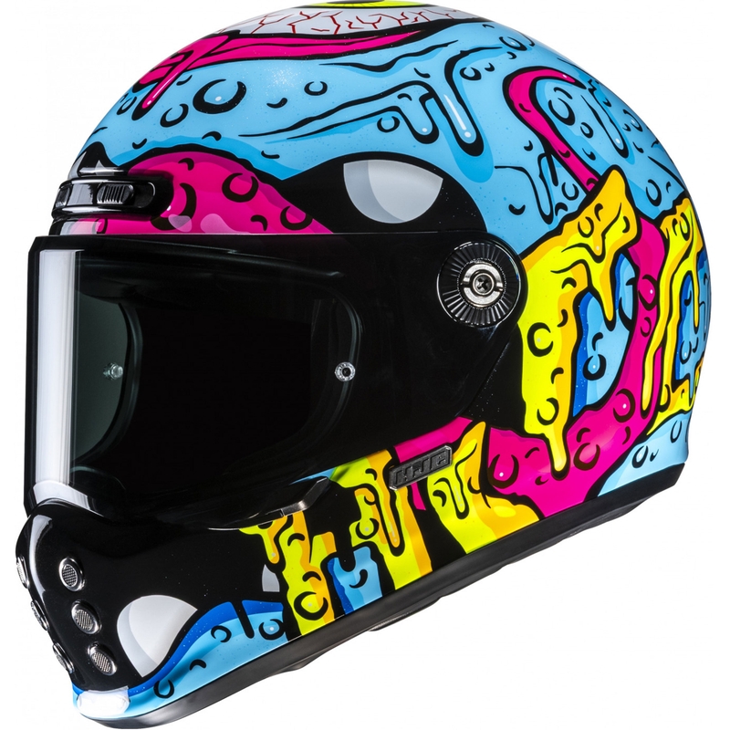 Integralhelm Motorrad HJC V10 Squeeze MC28 blau-gelb-pink