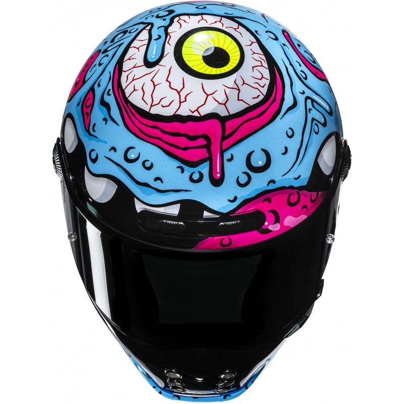 Integralhelm Motorrad HJC V10 Squeeze MC28 blau-gelb-pink