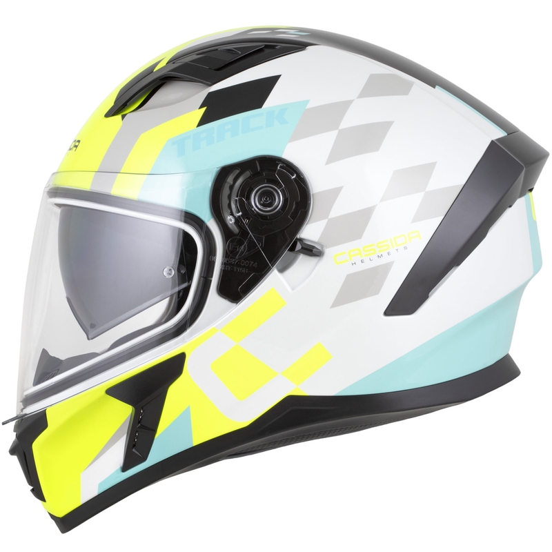 Cassida Orbit Track Integralhelm Motorrad weiß-fluo gelb-türkis-schwarz
