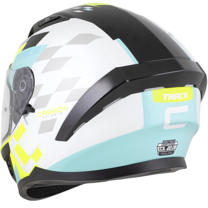 Cassida Orbit Track Integralhelm Motorrad weiß-fluo gelb-türkis-schwarz