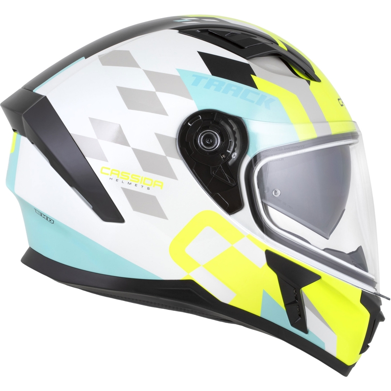 Cassida Orbit Track Integralhelm Motorrad weiß-fluo gelb-türkis-schwarz