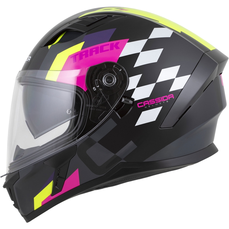 Cassida Orbit Track Integralhelm Motorrad schwarz-pink-lila-fluo gelb-weiß
