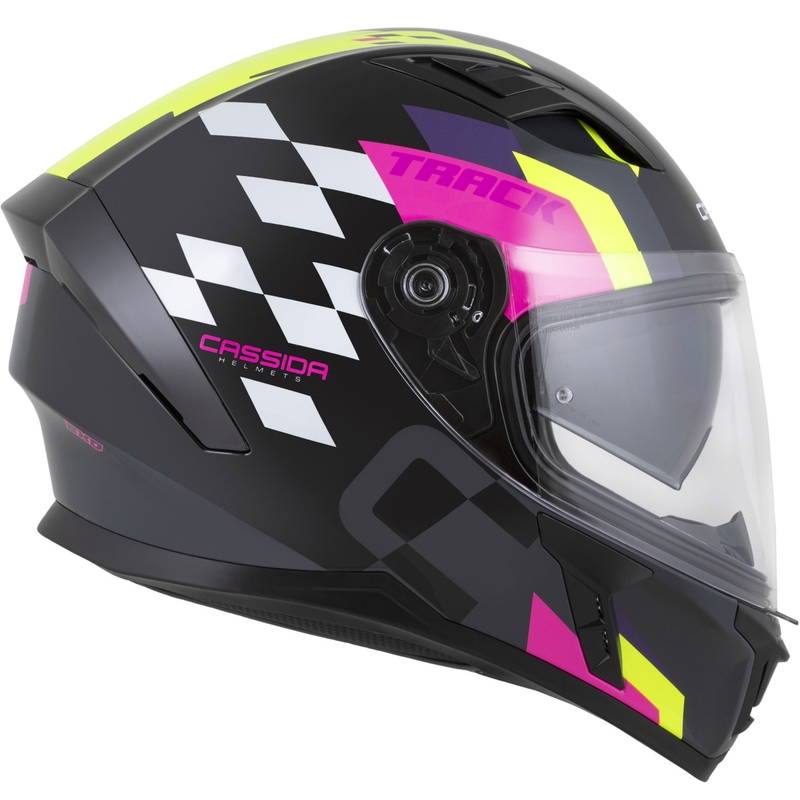 Cassida Orbit Track Integralhelm Motorrad schwarz-pink-lila-fluo gelb-weiß