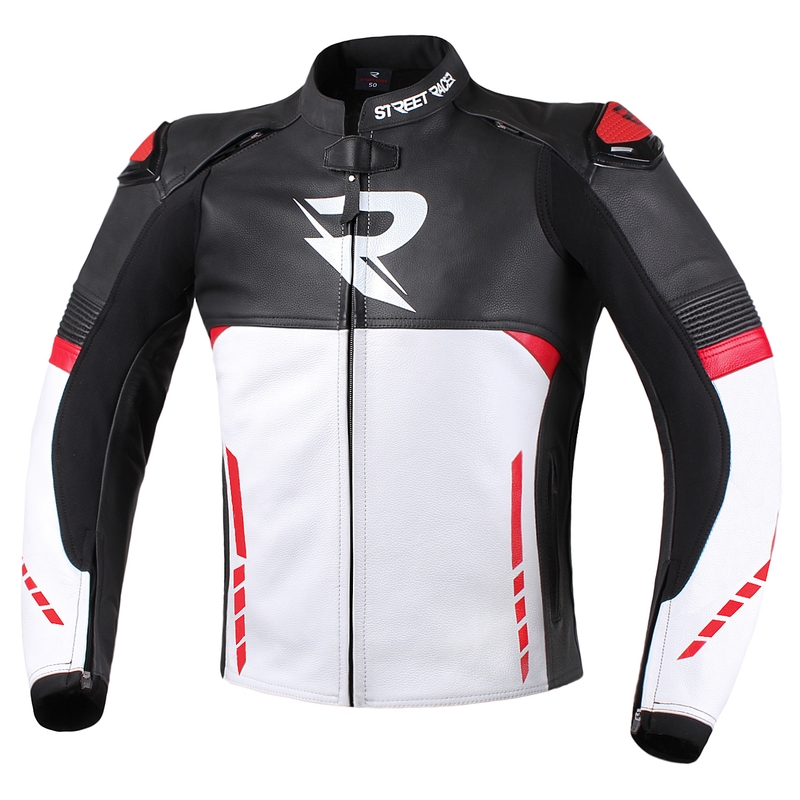 Street Racer Bexter Schwarz, Weiß und Rot Motorrad Jacke Ausverkauf