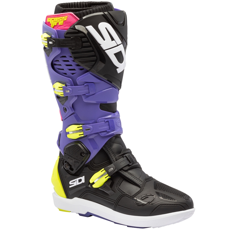 Motorradstiefel SiDi Crossfire 3 SRS lila-schwarz-fluoreszierend gelb