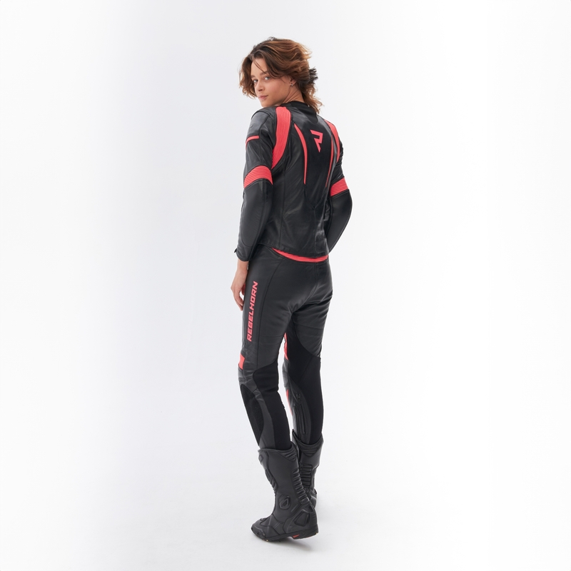 Damen-Motorradjacke Rebelhorn Rebel schwarz-fluoreszierend pink