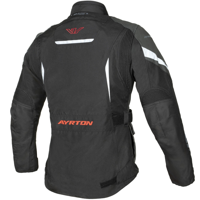 Damen-Motorradjacke Ayrton Teressa II, schwarz-grau-fluoreszierend rot
