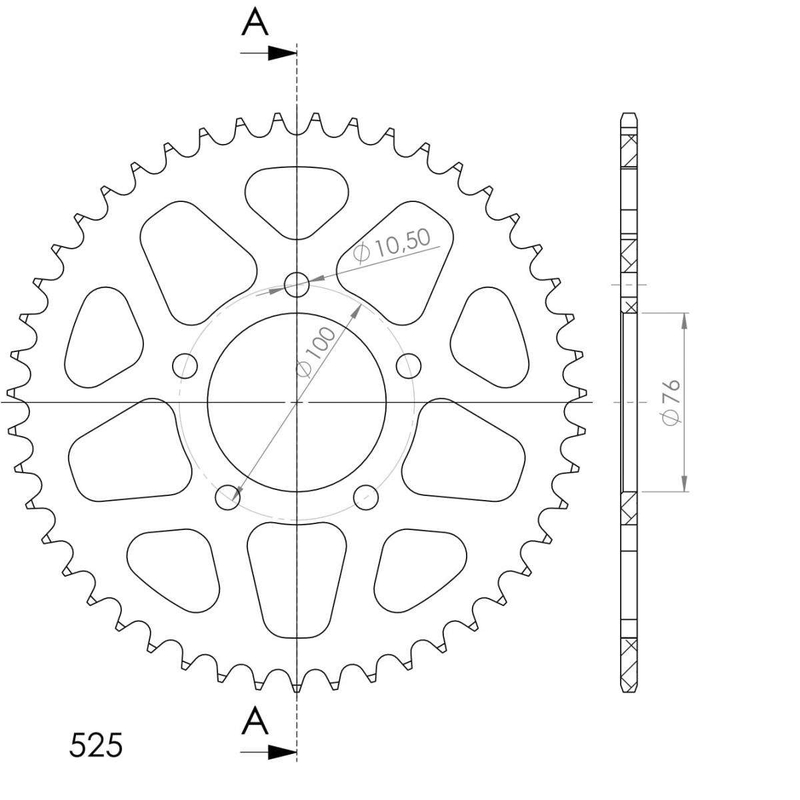Aluminium-Ketten Rad SUPERSPROX schwarz 47T, 525