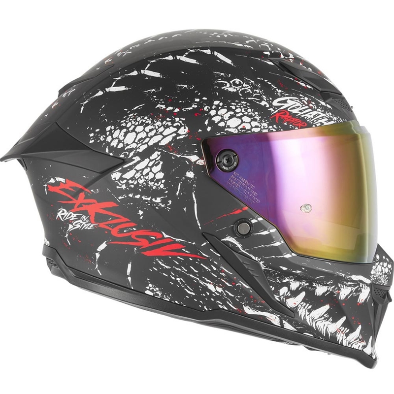 NOX Exklusiv Goliath Raptor Integralhelm für Motorräder, matt schwarz-weiß-rot