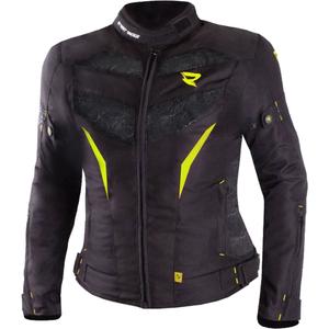 Damen-Motorradjacke Street Racer Rose Schwarz-Fluogelb