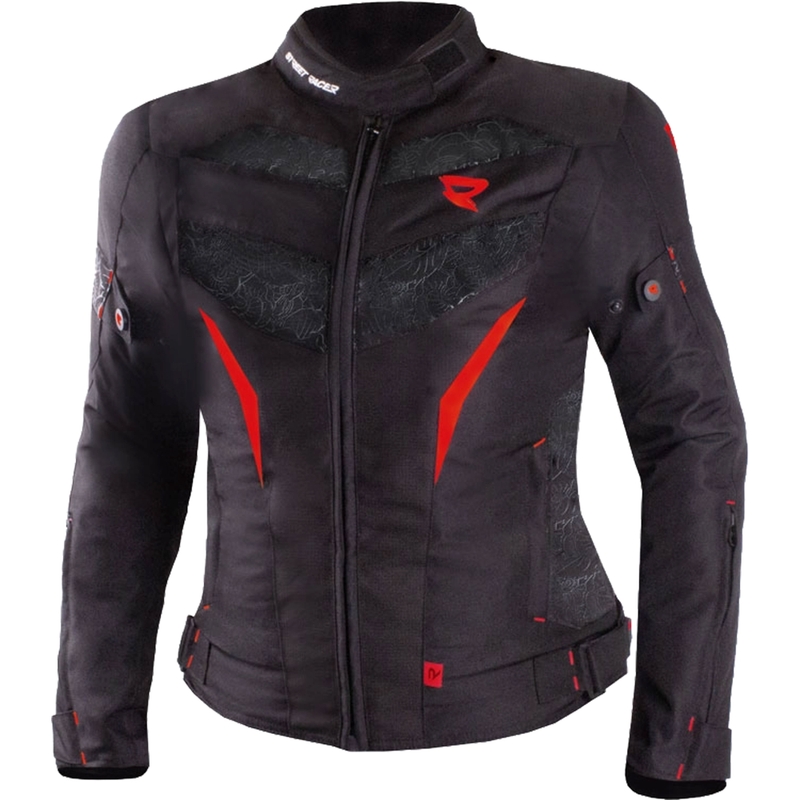 Damen-Motorradjacke Street Racer Rose Air schwarz-rot