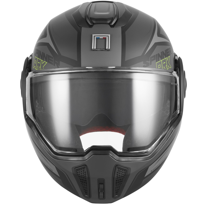 NOX PREMIUM Spinner Ark Klapphelm für Motorräder, matt schwarz-fluoreszierend gelb