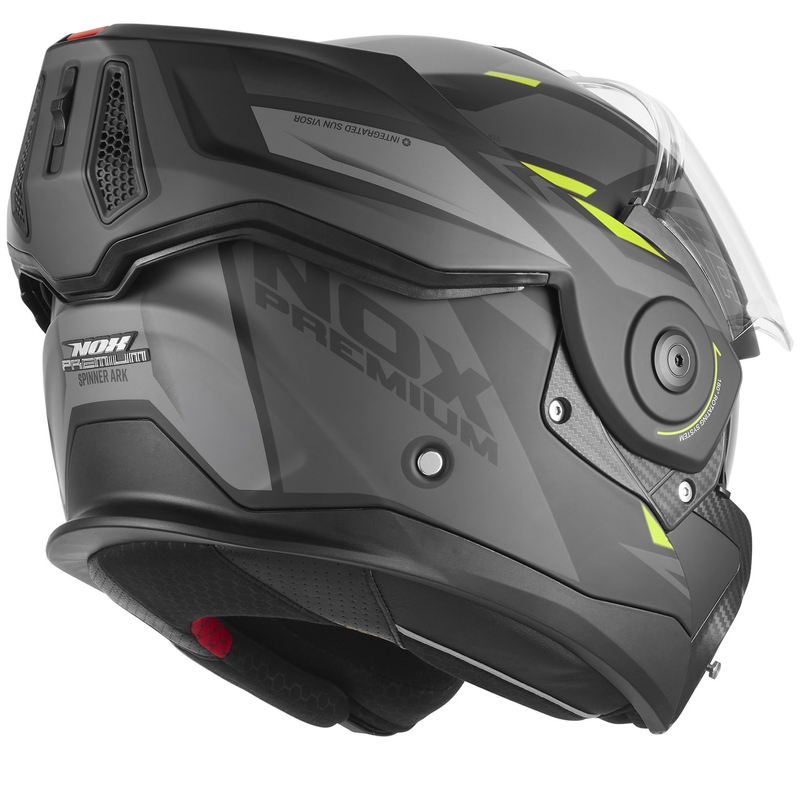 NOX PREMIUM Spinner Ark Klapphelm für Motorräder, matt schwarz-fluoreszierend gelb
