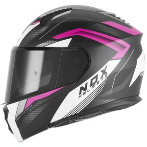 Klappbarer Motorradhelm NOX N968 Shift, matt schwarz-weiß-rosa