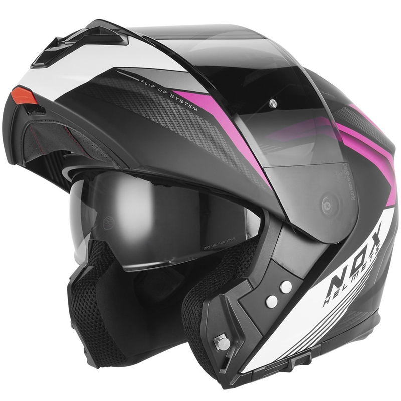 Klappbarer Motorradhelm NOX N968 Shift, matt schwarz-weiß-rosa