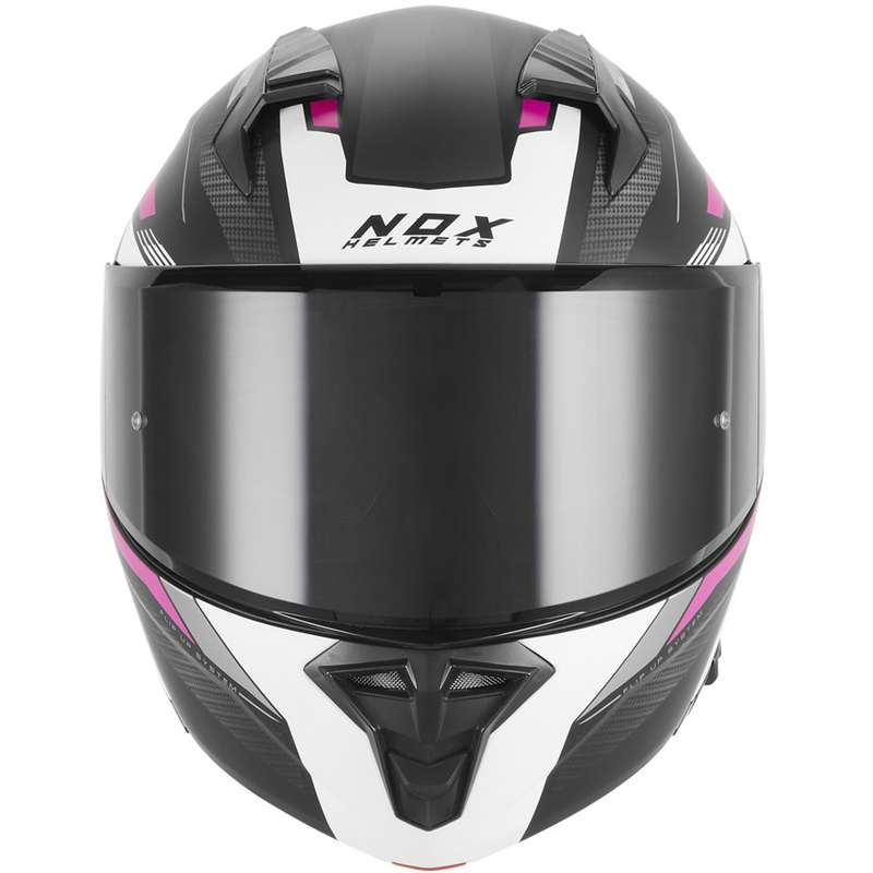 Klappbarer Motorradhelm NOX N968 Shift, matt schwarz-weiß-rosa