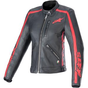 Alpinestars Stella Dyno Damen-Leder-Motorradjacke Schwarz-Rot