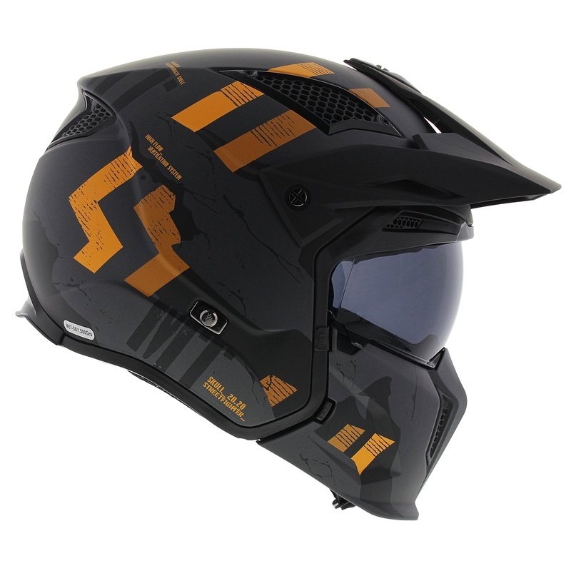 Offener Helm mit Maske MT Streetfighter SV S Skull A12 grau-orange mit Iridium-Visier - II. Qualität