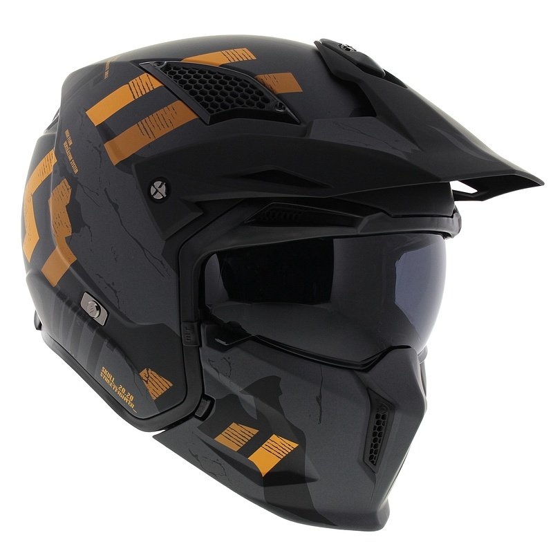 Offener Helm mit Maske MT Streetfighter SV S Skull A12 grau-orange mit Iridium-Visier - II. Qualität