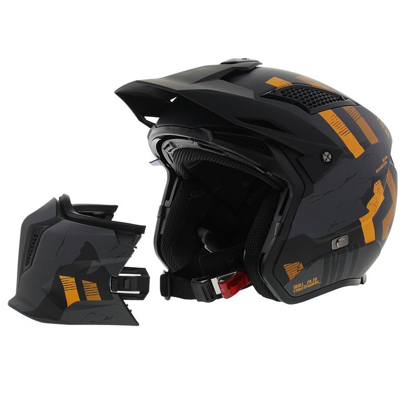 Offener Helm mit Maske MT Streetfighter SV S Skull A12 grau-orange mit Iridium-Visier - II. Qualität