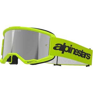 Motocross-Brille Alpinestars Vision 3 Wordmark fluo gelb mit reflektierendem silbernem Plexiglas