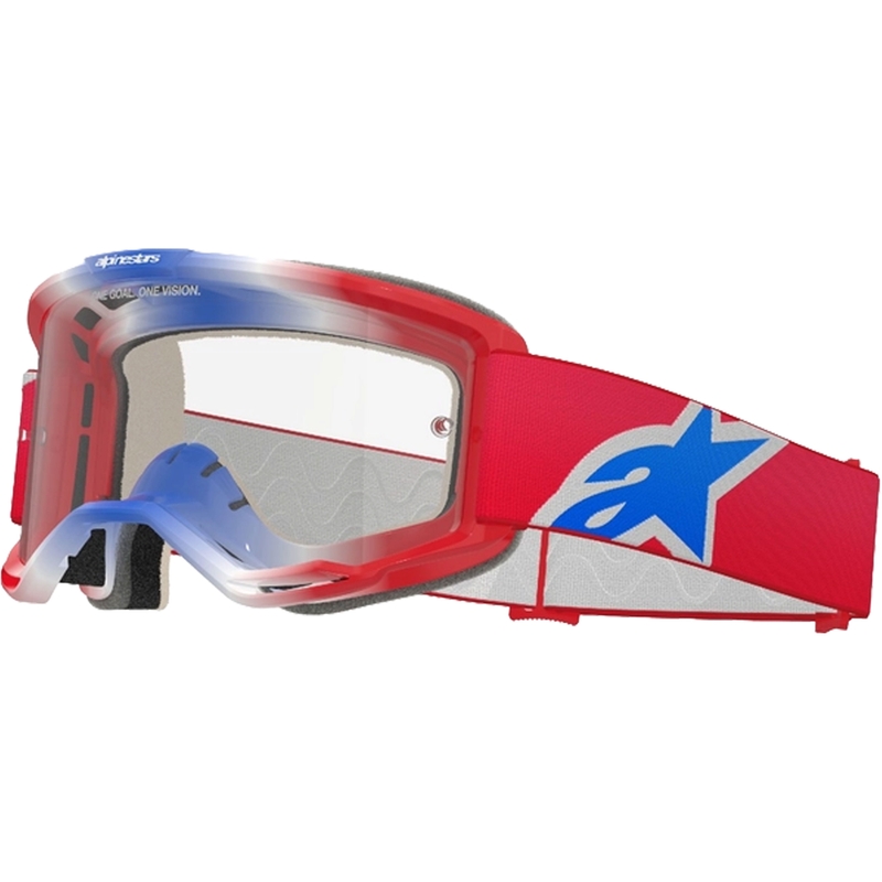 Alpinestars Vision 5 Corp Motocross-Brille rot-weiß-blau mit klaren Gläsern